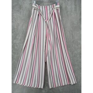 White House Black Market Pants 12 Tall Wide Leg Striped Belted Pleated Side Zip